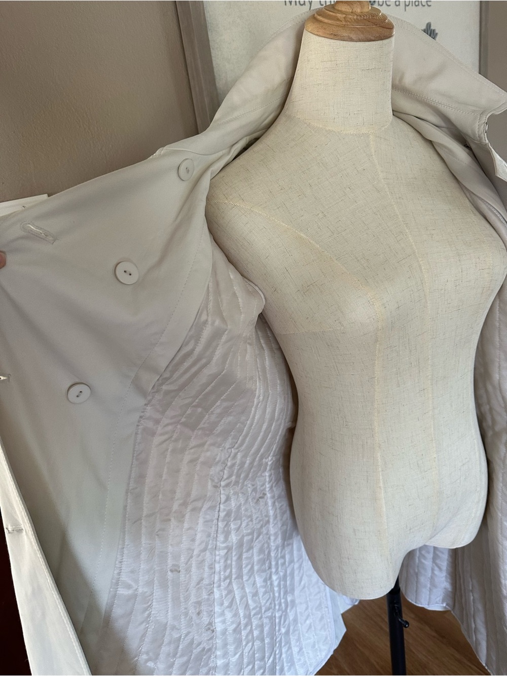 LOFT Cream Double-Breasted Trench Coat with Belt - Picture 5 of 13